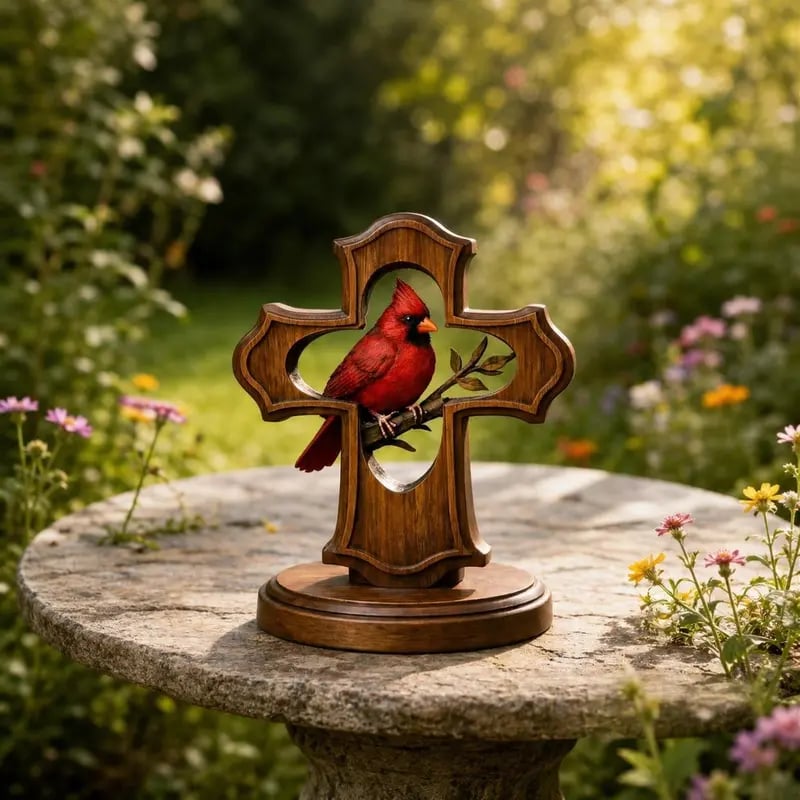 🔥2026 HOT SALE 49% OFF🐦 Nordic Style Resin Red Bird Statue – Wood-Look Modern Desktop Figurine for Home, Shelf & Interior Decor Accent