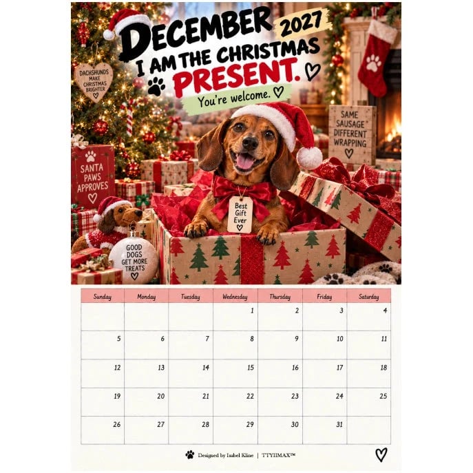 2027 Witty Dachshund A4 Wall Calendar
