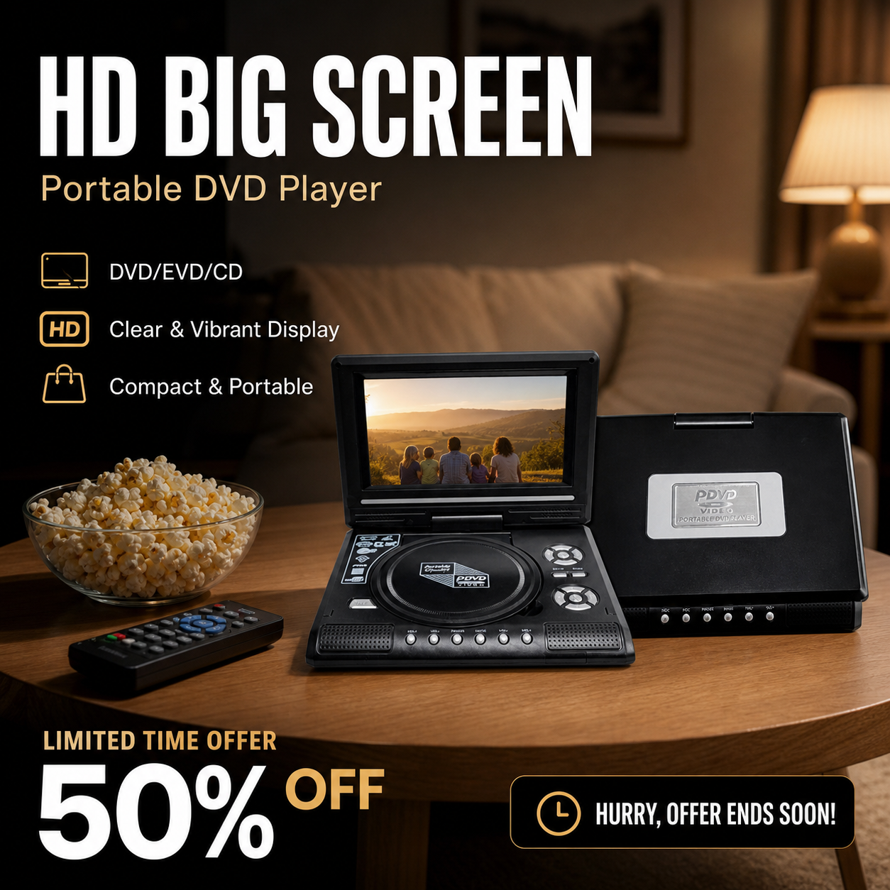 📺 7.8" HD Portable DVD/EVD Player – Large Screen, Rechargeable & Compatible with DVD/CD/USB/SD – Perfect for Home & Travel 🔥 49% OFF