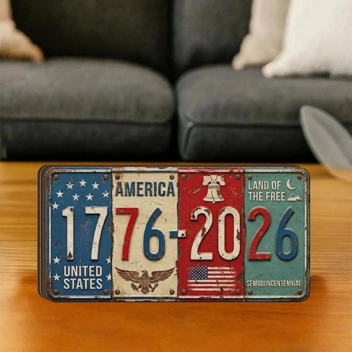 🔥USA Anniversary Block Sign | Rustic License Plate Art 1776-2026 Semiquincentennial Decor