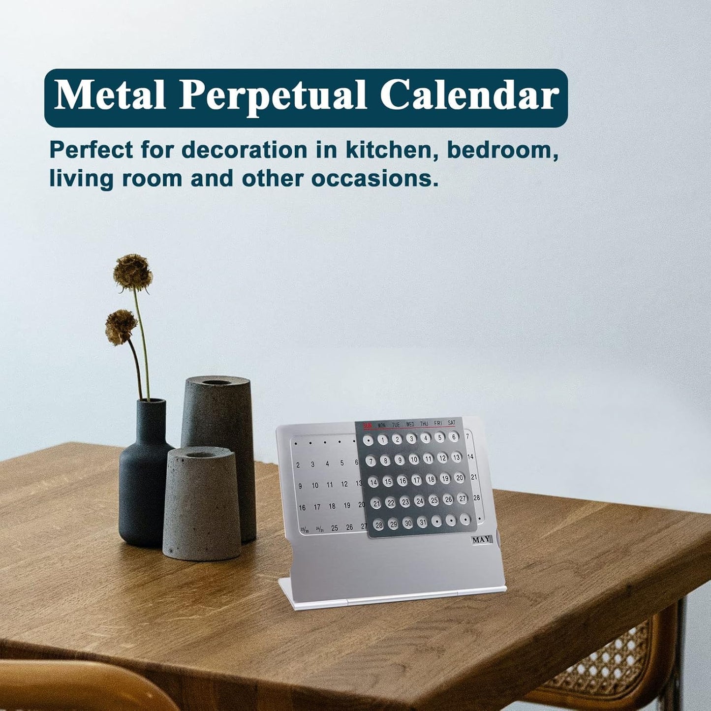 Creative Mini Perpetual Desk Calendar - Aluminum Alloy Adjustable Monthly Calendar – Works for 100 Years | Home & Office Decor