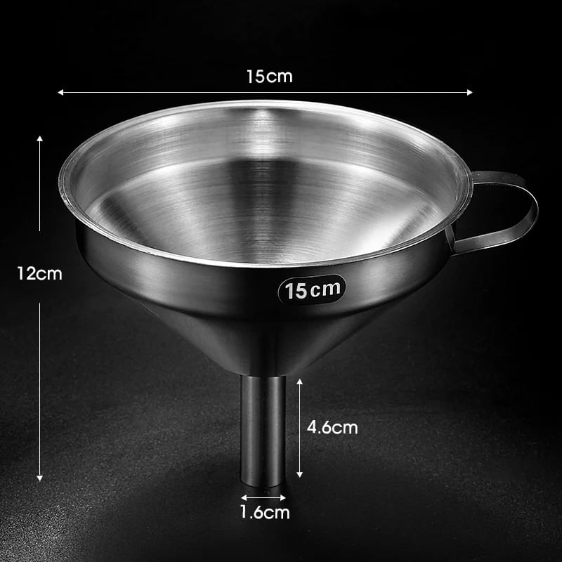 🔥Hot Sale 304 Stainless Steel Funnel with Filter Mesh – Kitchen Food Grade Metal Funnel for Oil, Alcohol, Jam & Spice Filling 🥄