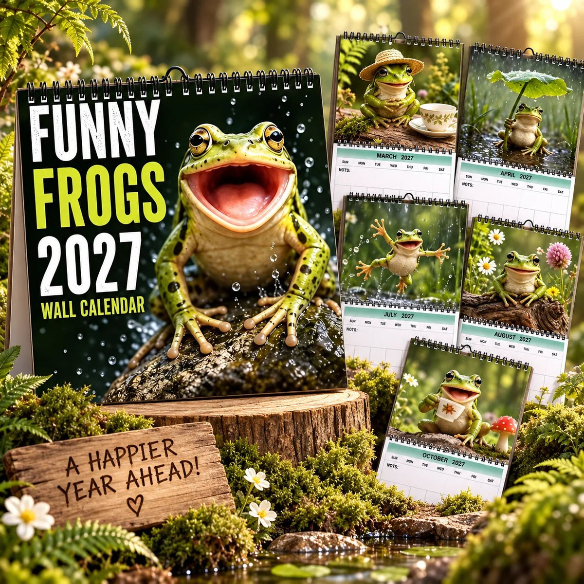🐸Funny Frogs 2027 Wall Calendar – Cute Humorous Frog Calendar, Quirky Amphibian Gift, Nature & Wildlife Decor