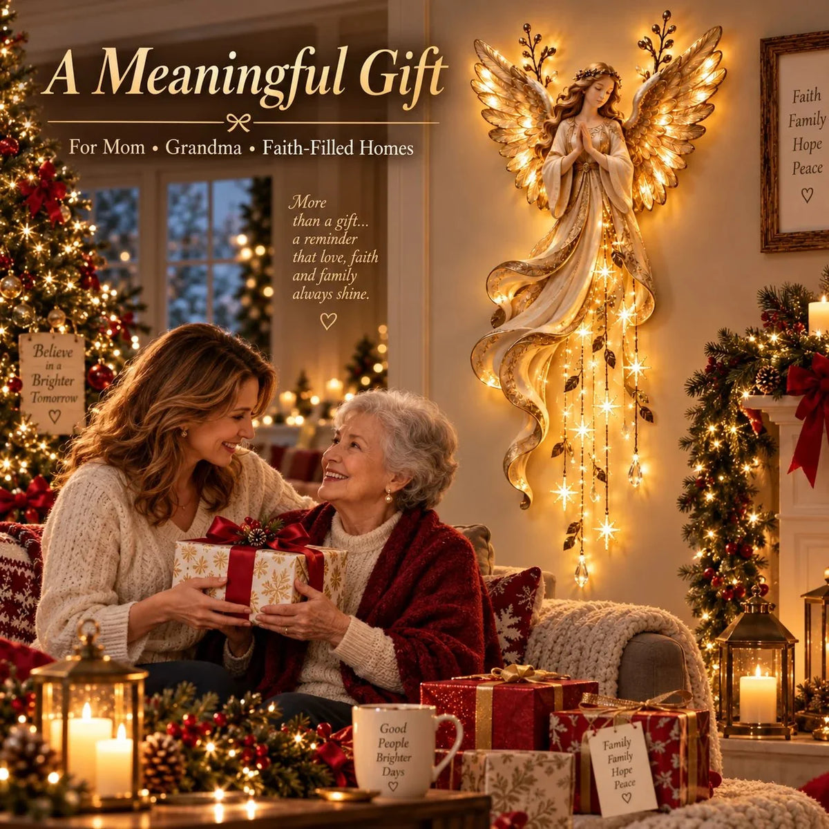✨Guardian Angel Starfall Cascade – Lighted Faith & Blessing Christmas Wall Decor✨