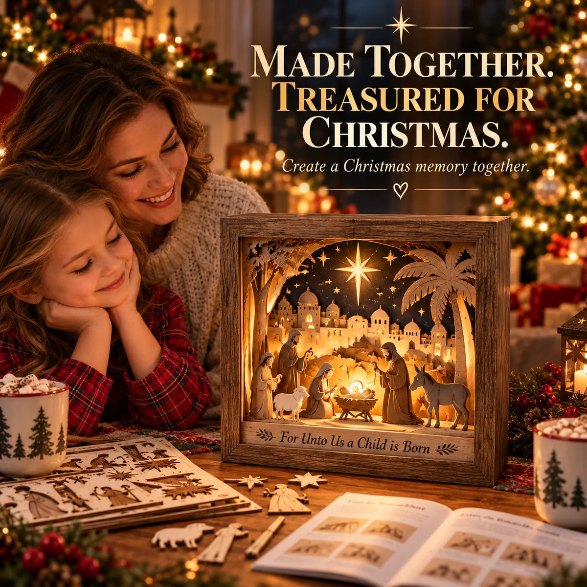 ⭐ Bethlehem Light-up Nativity Shadow Box Diy Kit – Layered Wooden Christmas Craft
