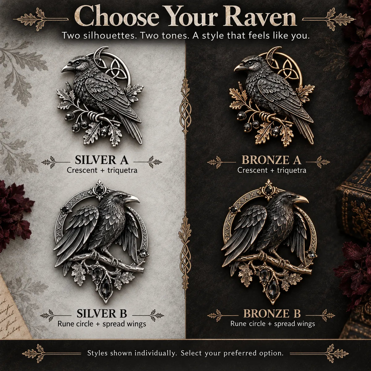 🐦⬛ Gothic Celtic Raven Brooch – Dark Academia Statement Pin