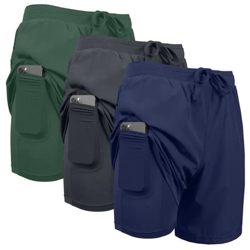 3-Pack Men's 2 in 1 Quick Dry Gym Running Shorts With Liner