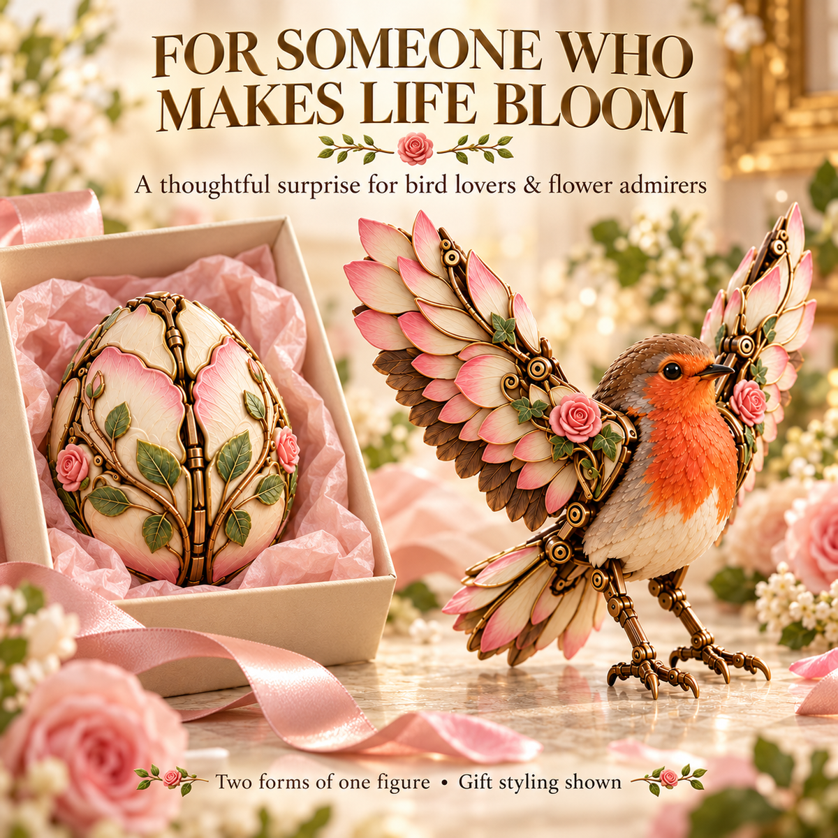 🐦 Rosewing Robin – 2-in-1 Rose Egg to Mechanical Bird Transforming Figure🌹