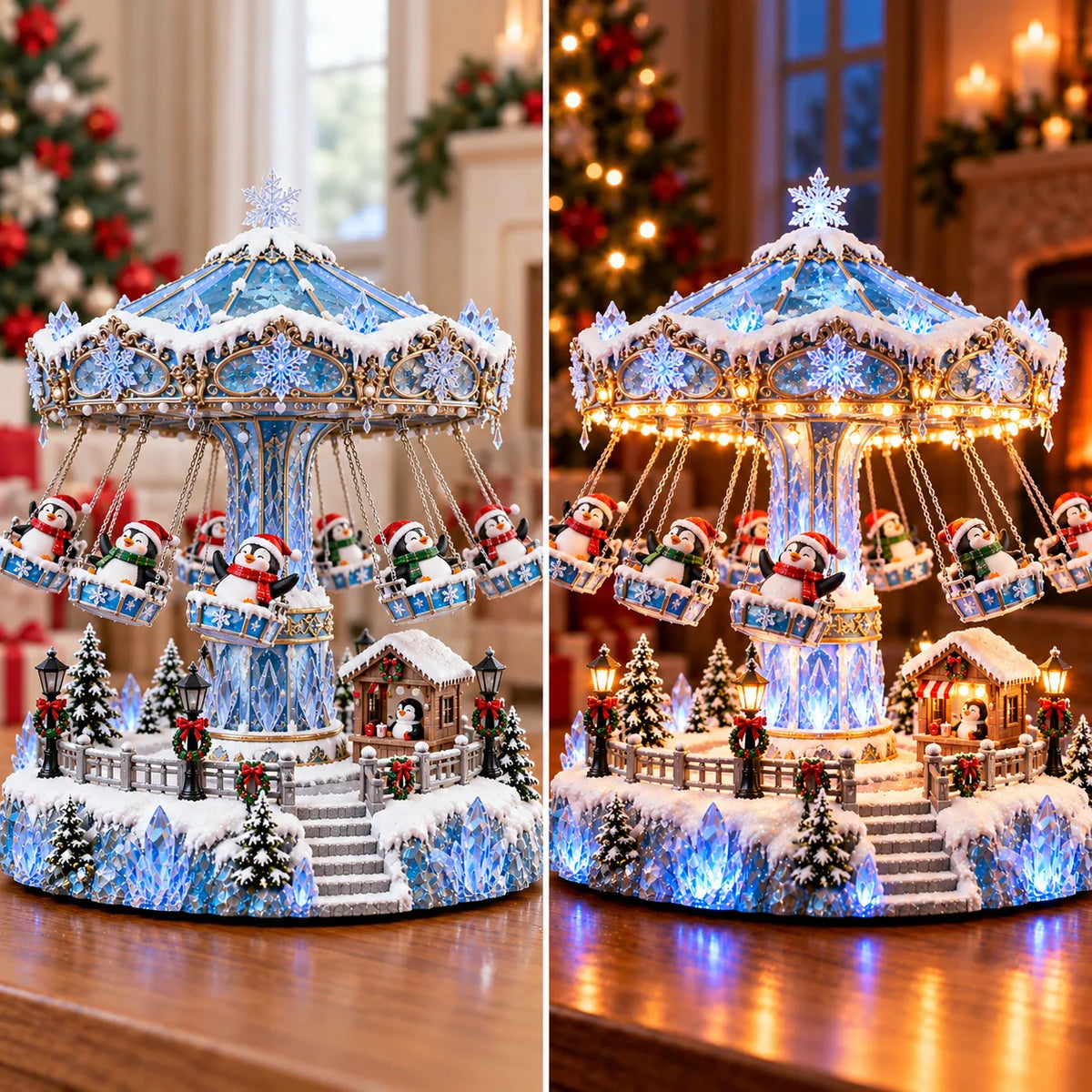 🎄 🐧 Penguin Winter Swing Carnival – Light-up Rotating Christmas Decoration ❄️✨