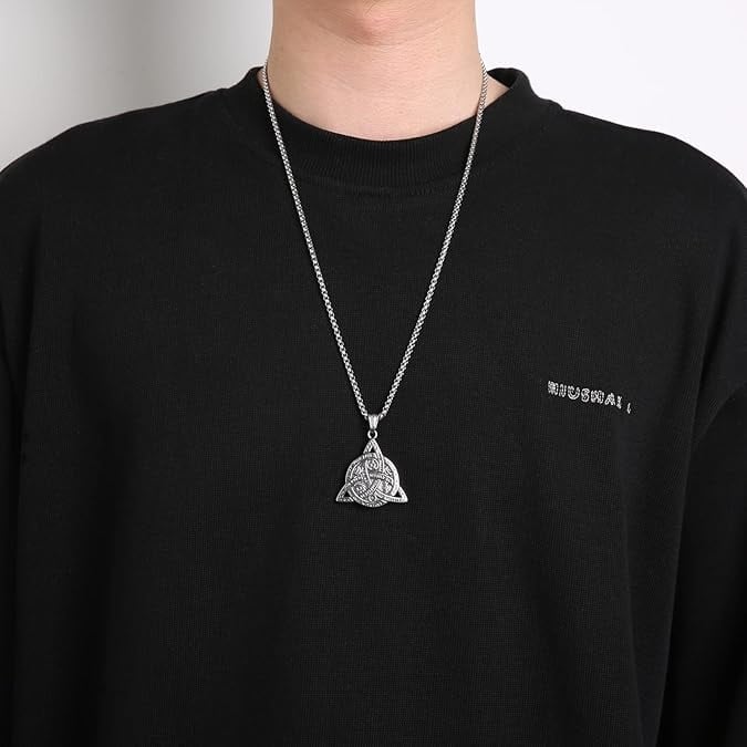 Stainless Steel Triple Goddess Triquetra Necklace Celtic Knot Irish Christian Trinity Knot Pendant