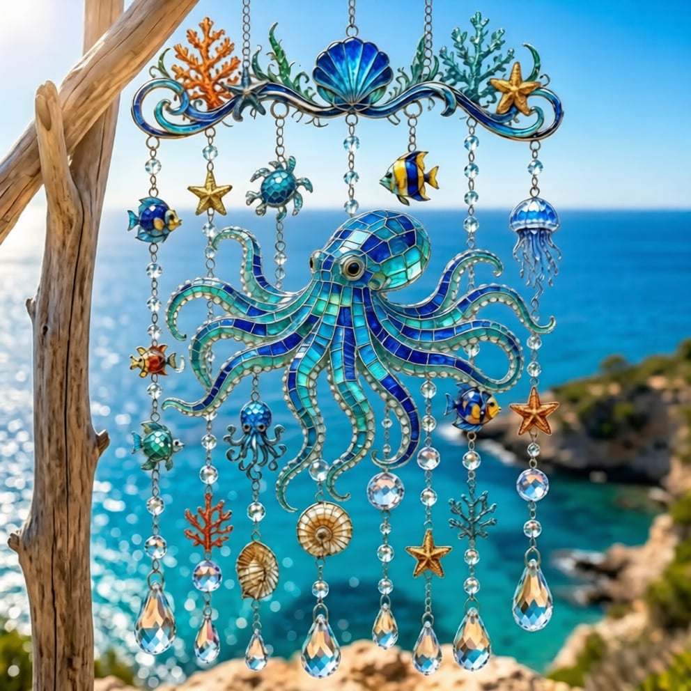 đ Ocean-Themed Crystal Wind Chime â Bring the Ocean Glow to Your Garden