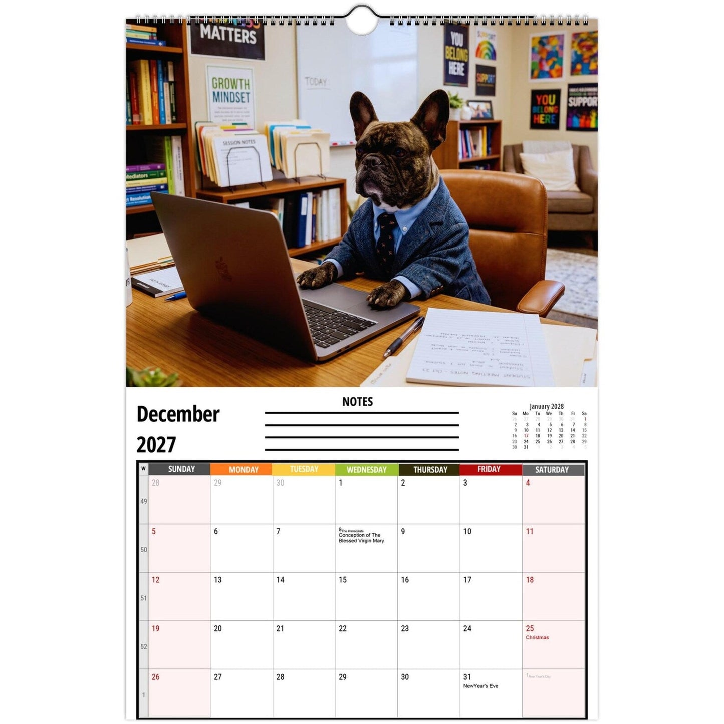 🐶 Funny French Bulldogs Wall Calendar 2027