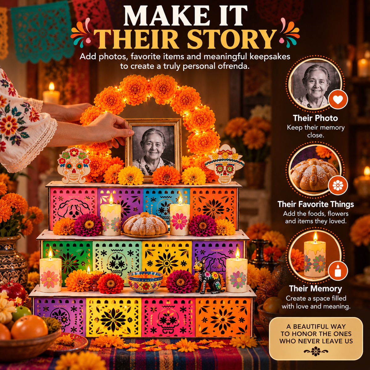 🎃🏵️Day of the Dead Wooden Altar Display Set | 💕Death is not the end of life, forgetting is