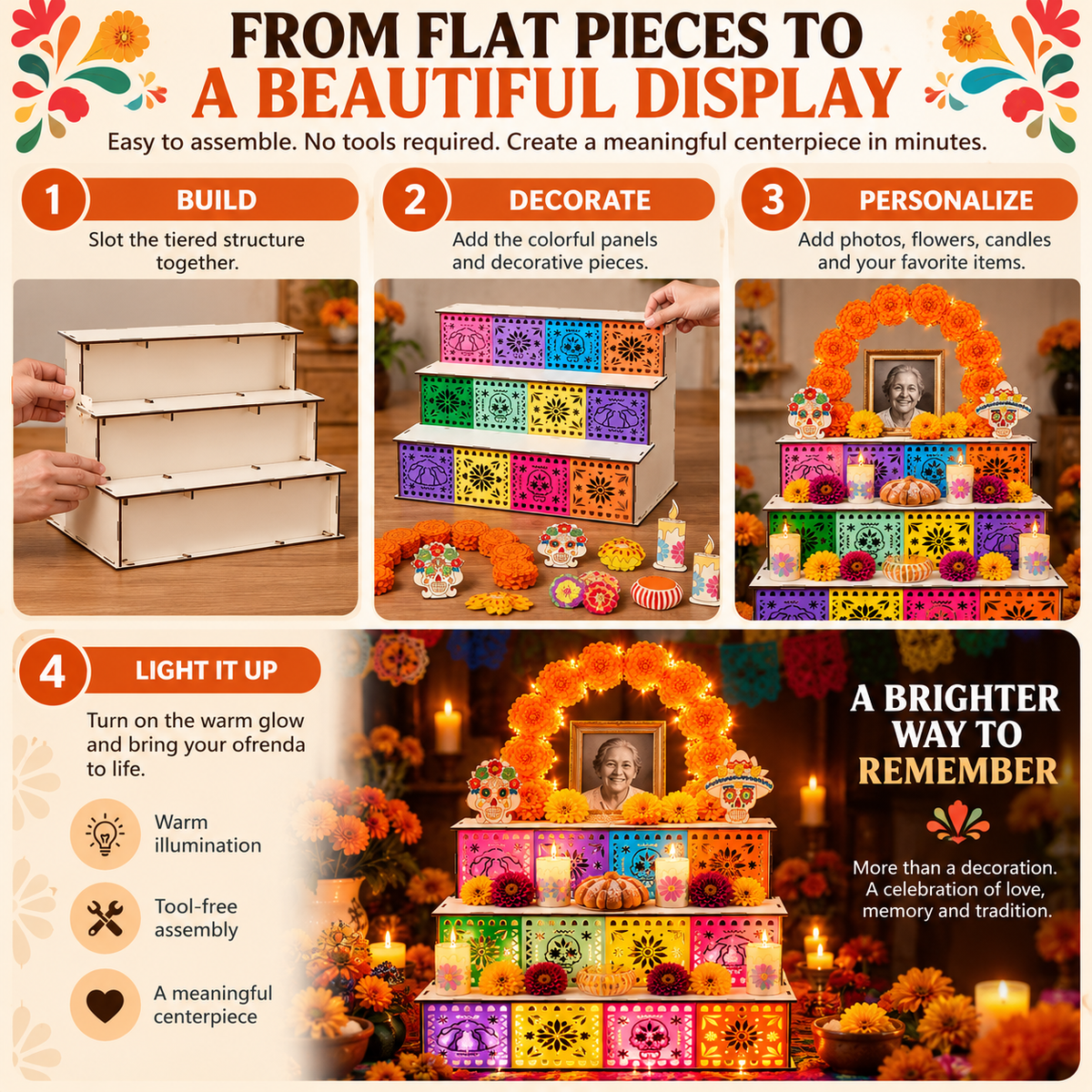 🎃🏵️Day of the Dead Wooden Altar Display Set | 💕Death is not the end of life, forgetting is