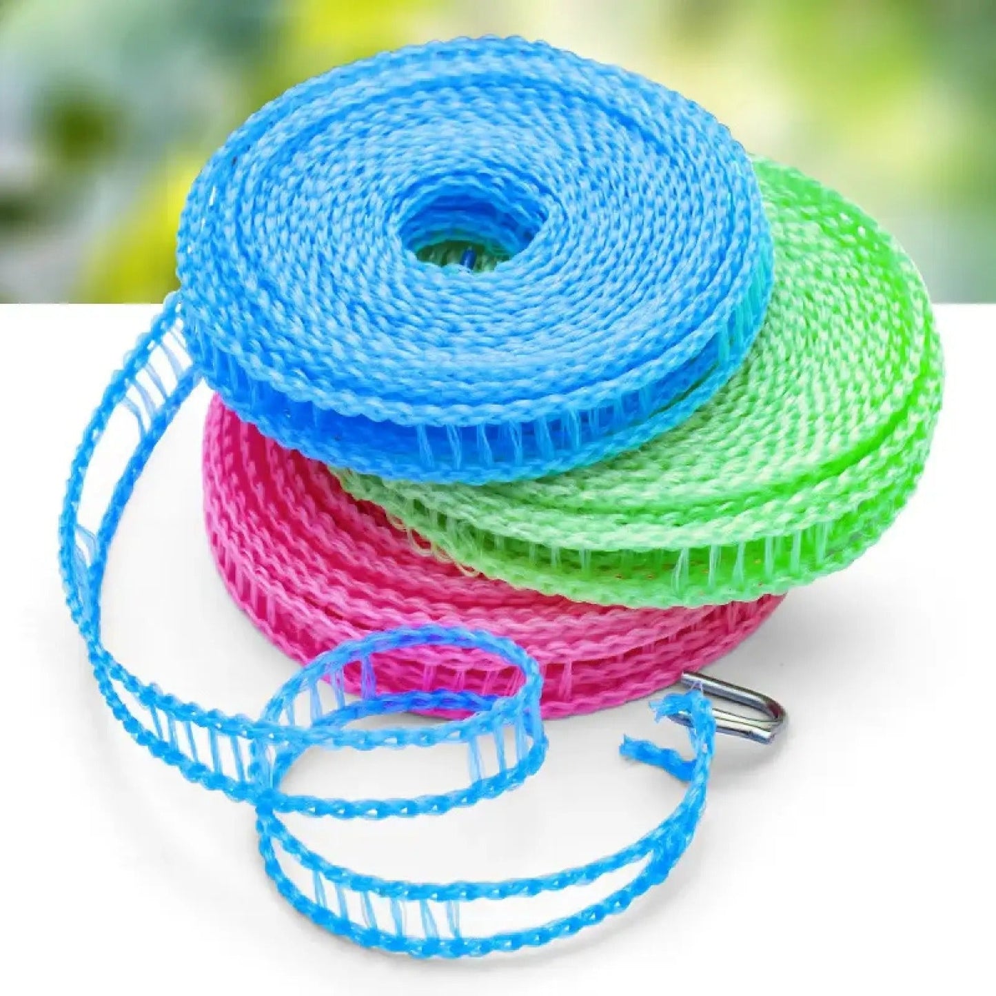 🧺Three colors✨ 10M (32.8ft) Portable Windproof Clothesline | Retractable Fence-Style Non-Slip Drying Rope with Hooks for Outdoor, Travel, Camping & Home