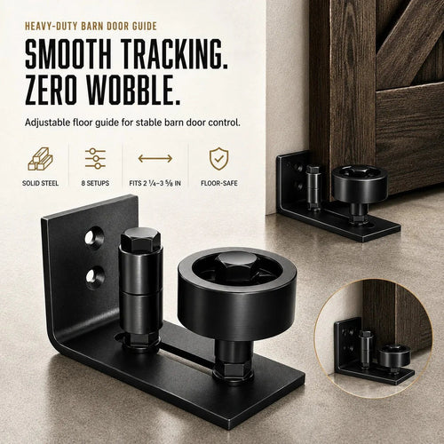 8-in-1 Adjustable Barn Door Floor Guide – Wall-Mount Stay Roller for Smooth, Stable Sliding