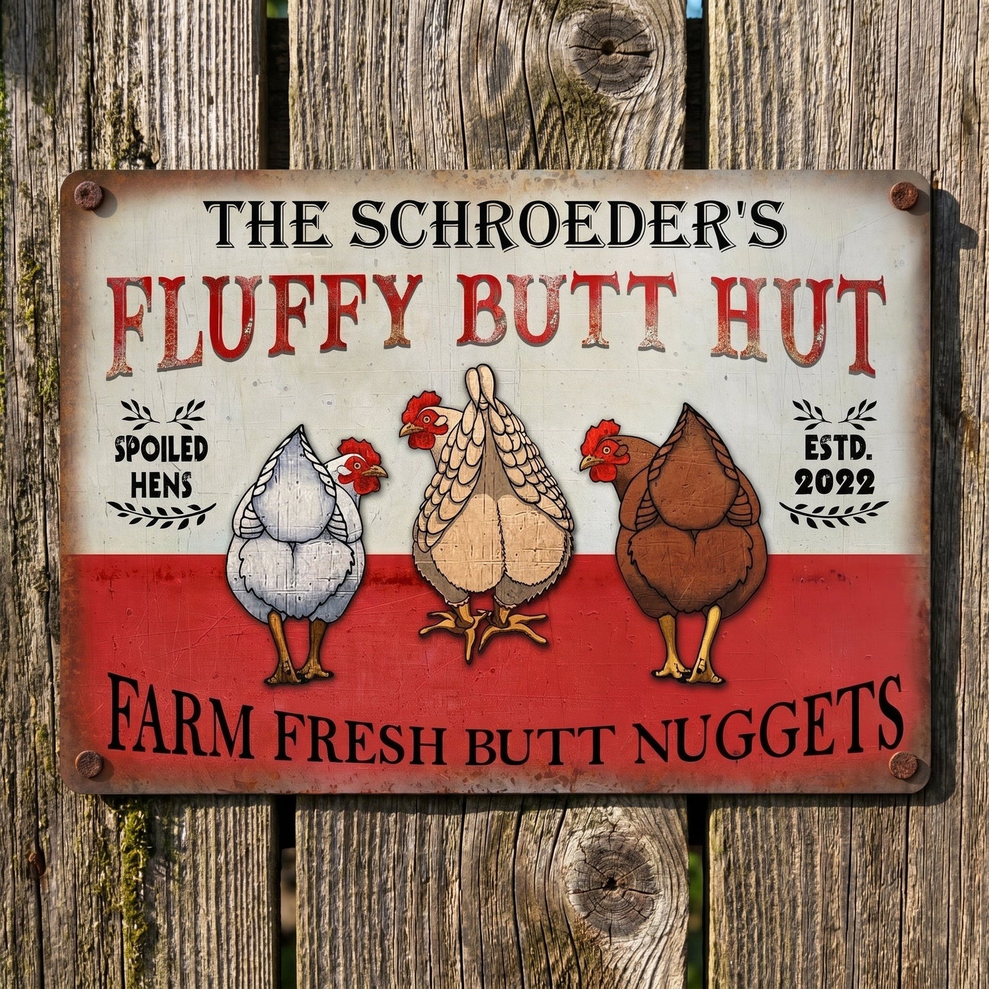 Metal Chicken Coop Sign-Fluffy Butt Hut