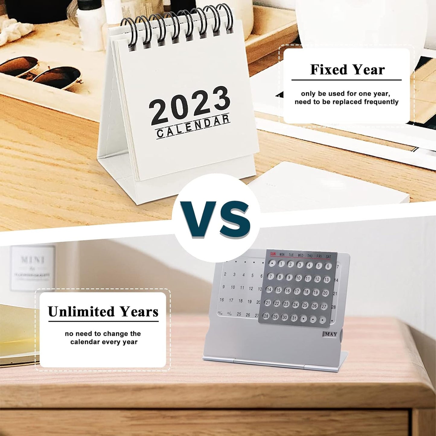 Creative Mini Perpetual Desk Calendar - Aluminum Alloy Adjustable Monthly Calendar – Works for 100 Years | Home & Office Decor