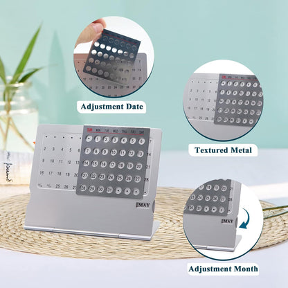Creative Mini Perpetual Desk Calendar - Aluminum Alloy Adjustable Monthly Calendar – Works for 100 Years | Home & Office Decor