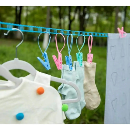 🧺Three colors✨ 10M (32.8ft) Portable Windproof Clothesline | Retractable Fence-Style Non-Slip Drying Rope with Hooks for Outdoor, Travel, Camping & Home