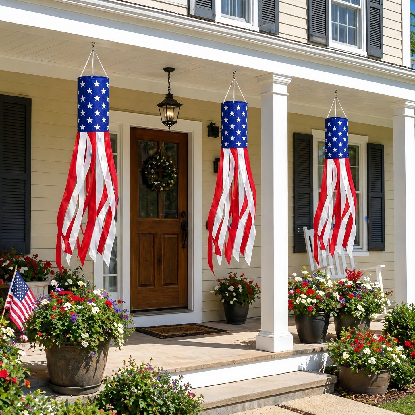 🔥(3 Packs!!!)50 Inch Large American Flag Windsocks with Red White Blue Lights