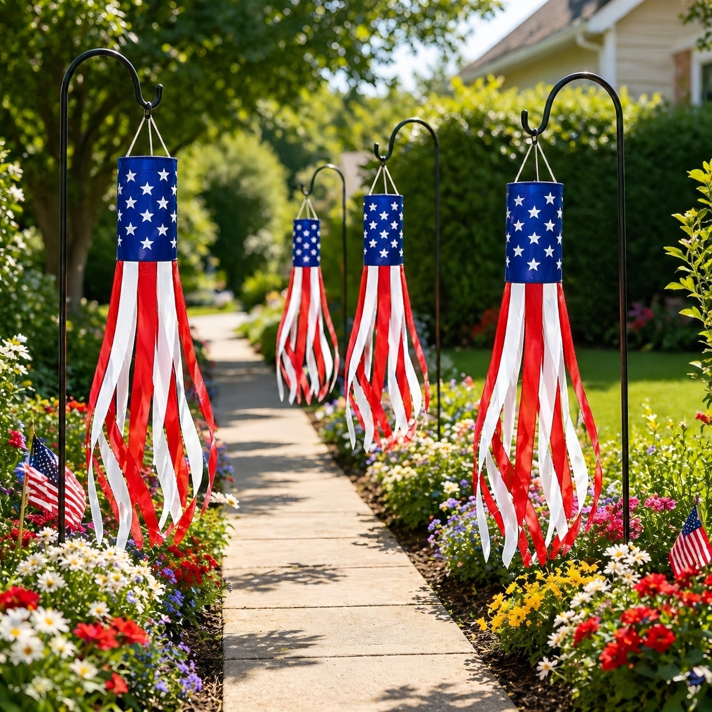 🔥(3 Packs!!!)50 Inch Large American Flag Windsocks with Red White Blue Lights
