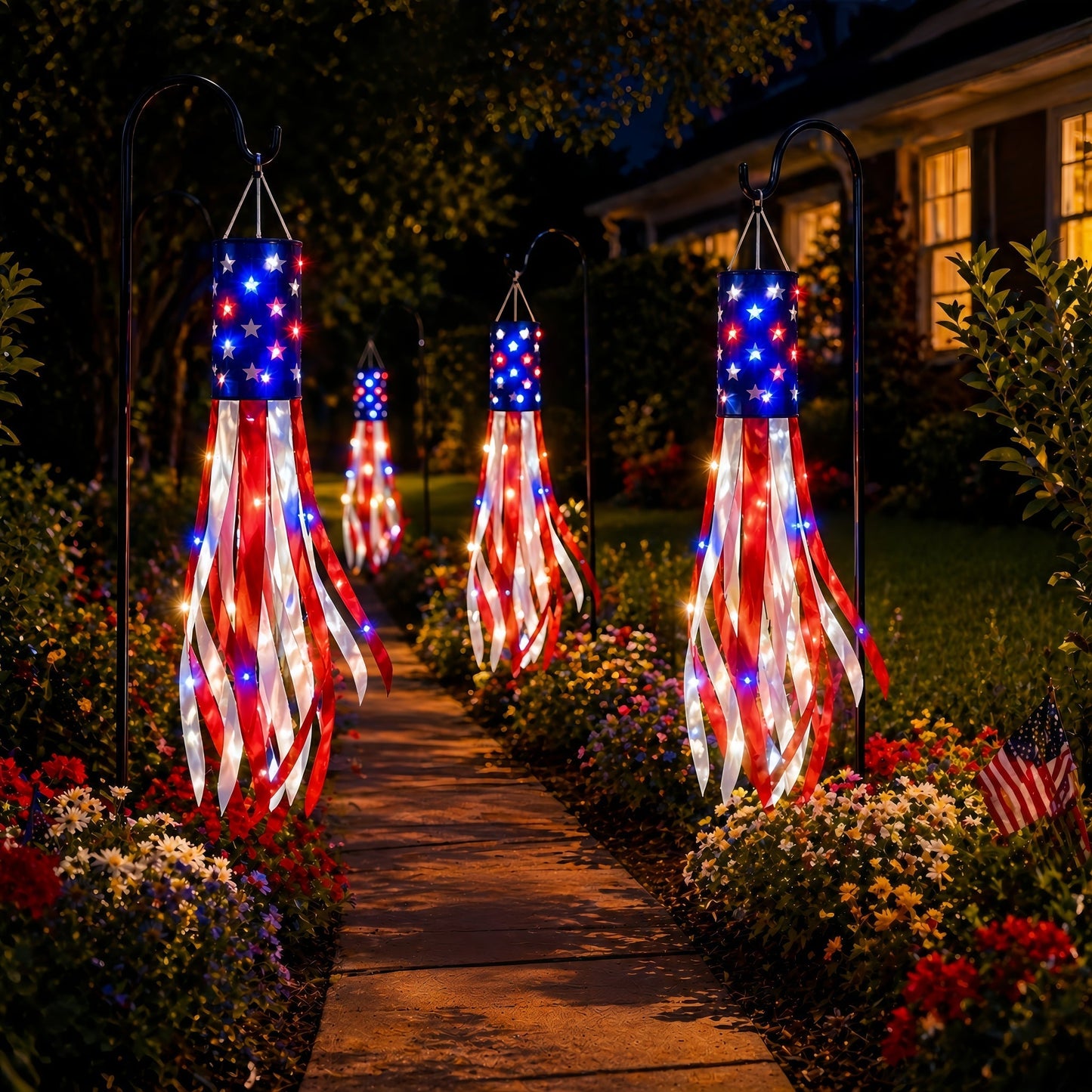 🔥(3 Packs!!!)50 Inch Large American Flag Windsocks with Red White Blue Lights