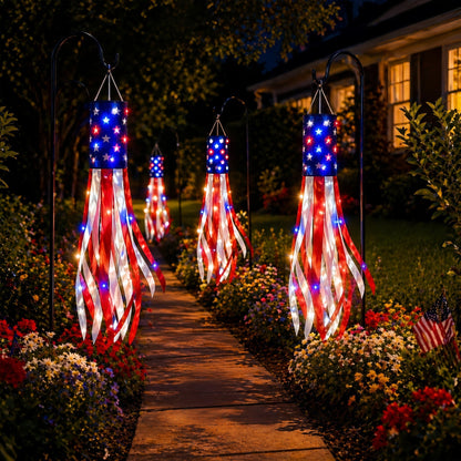 🔥(3 Packs!!!)50 Inch Large American Flag Windsocks with Red White Blue Lights
