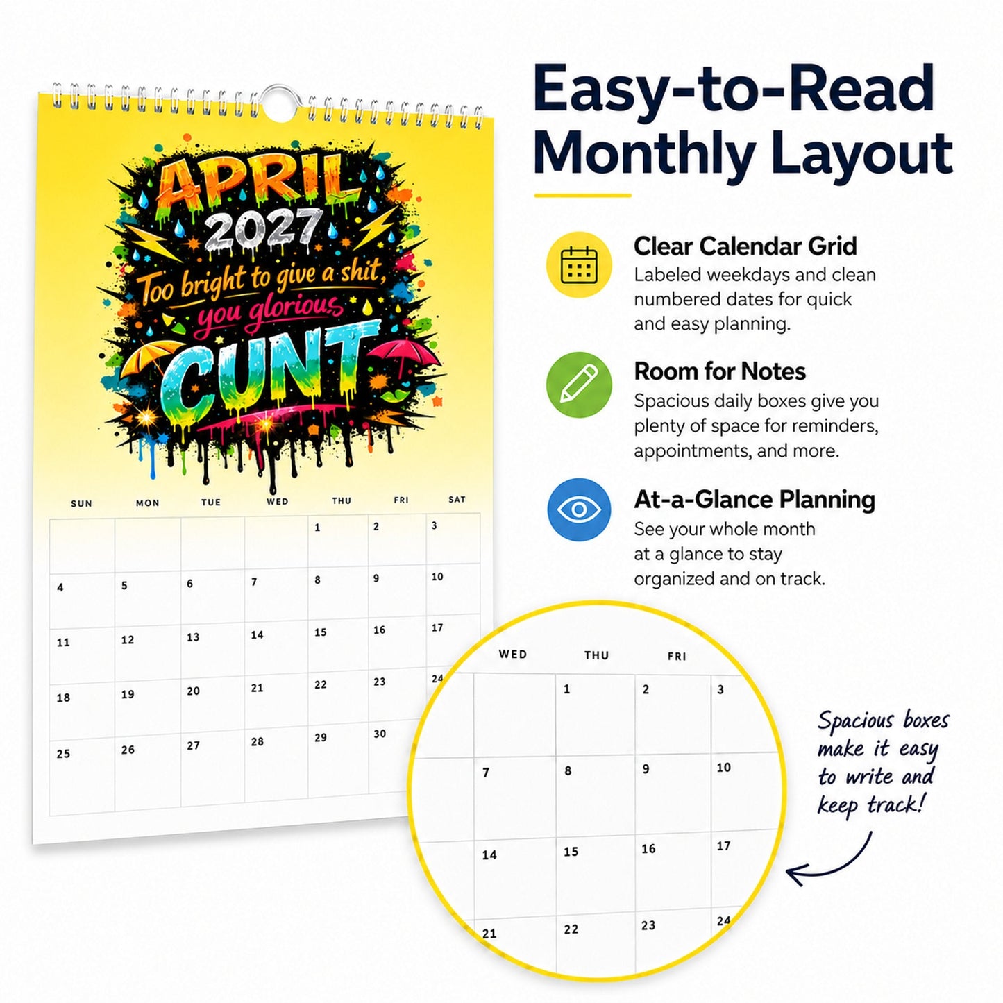 💥Early Bird Sale — 48% OFF🎁2027 Year of the Cunt Wall Calendar – Bold Graffiti Humor Calendar📆🌟