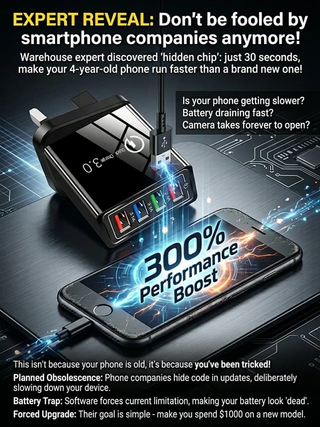 ⚡️Secret to Faster Phone Performance⚡️Four-Port Travel Charger for Extended Phone Battery Life