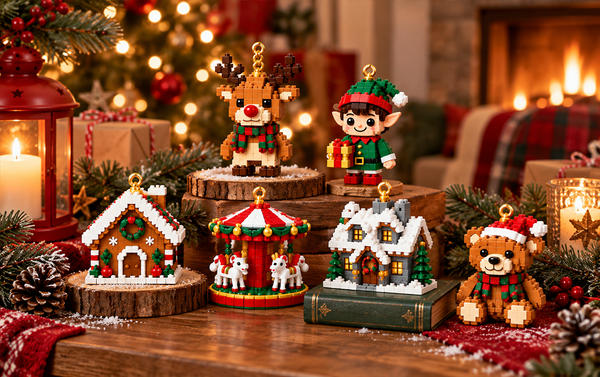 Family enjoying a Christmas building activity
