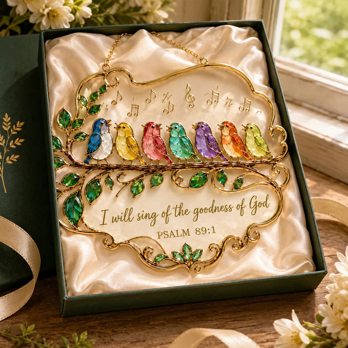 🎵 Psalm 89:1 Songbird Window Suncatcher | Colorful Birds & Scripture 🕊️✨