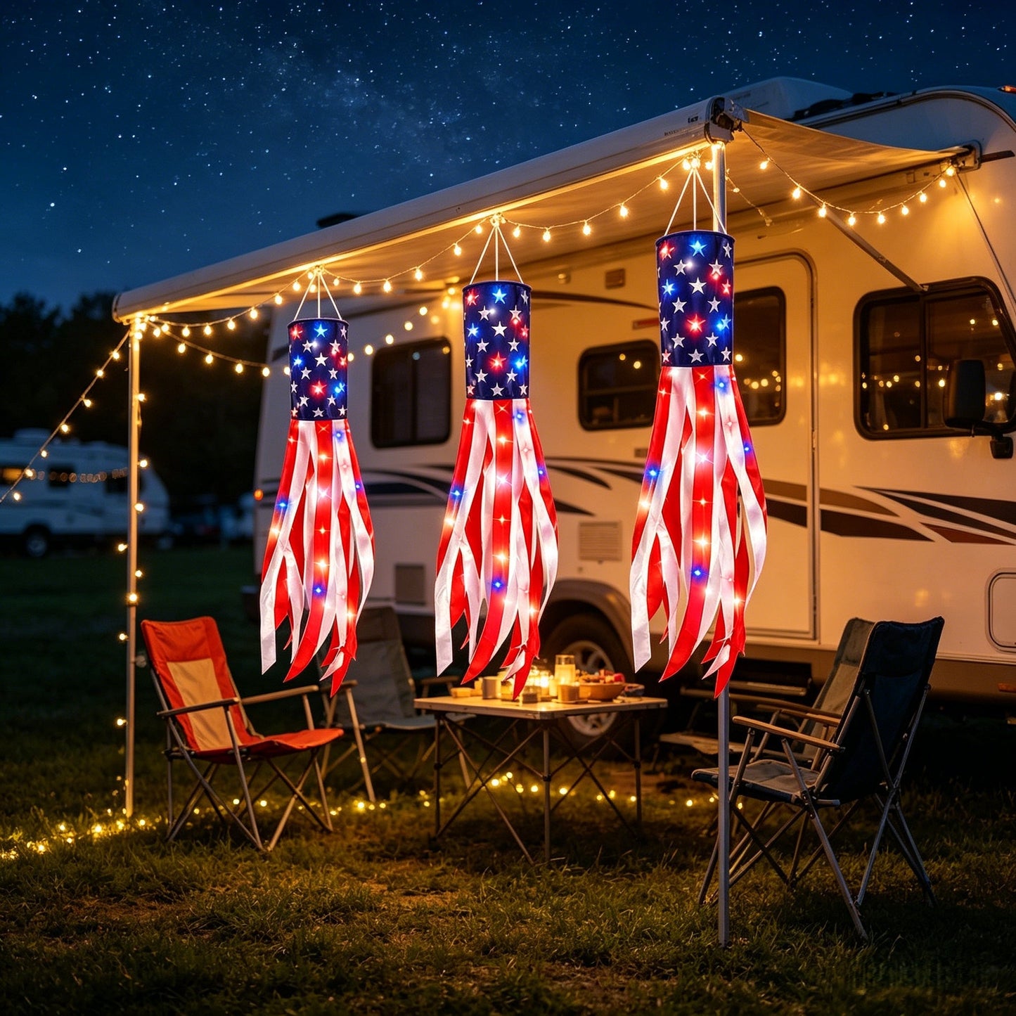 🔥(3 Packs!!!)50 Inch Large American Flag Windsocks with Red White Blue Lights
