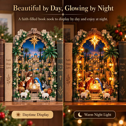 🔥50% Off – ✨ Illuminated 'Book Nook' with the Bethlehem Nativity Scene – Christmas Kit as a Testament of Faith