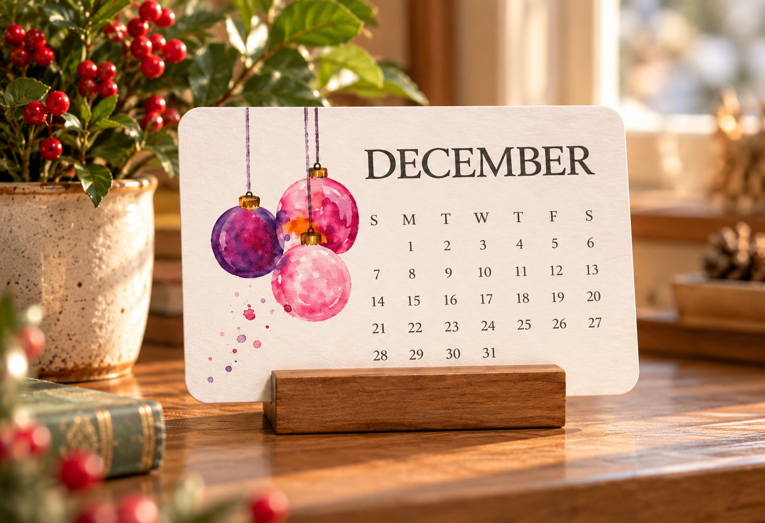 December plantable calendar on wooden stand