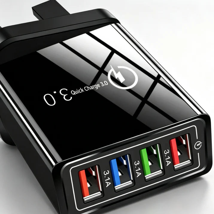 Secret to Faster Phone Performance Four-Port Travel Charger for Extended Phone Battery Life