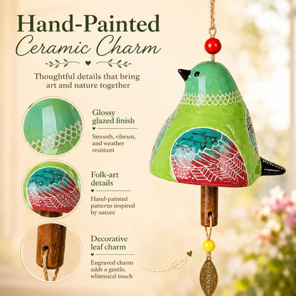 Hand-Painted Resin Bird Wind Chime, Colorful Folk Art Garden Hanging Decor
