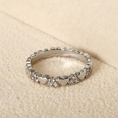 ⏰ Women's Elegant Heart Eternity Ring – Micro-Paved Zircons, Stainless Steel, Stackable ✨
