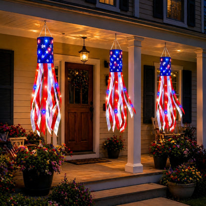 🔥(3 Packs!!!)50 Inch Large American Flag Windsocks with Red White Blue Lights