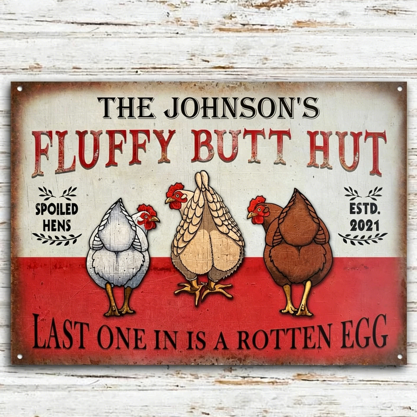 Metal Chicken Coop Sign-Fluffy Butt Hut