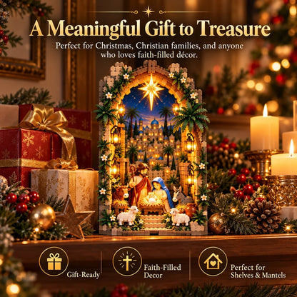 🔥50% Off – ✨ Illuminated 'Book Nook' with the Bethlehem Nativity Scene – Christmas Kit as a Testament of Faith