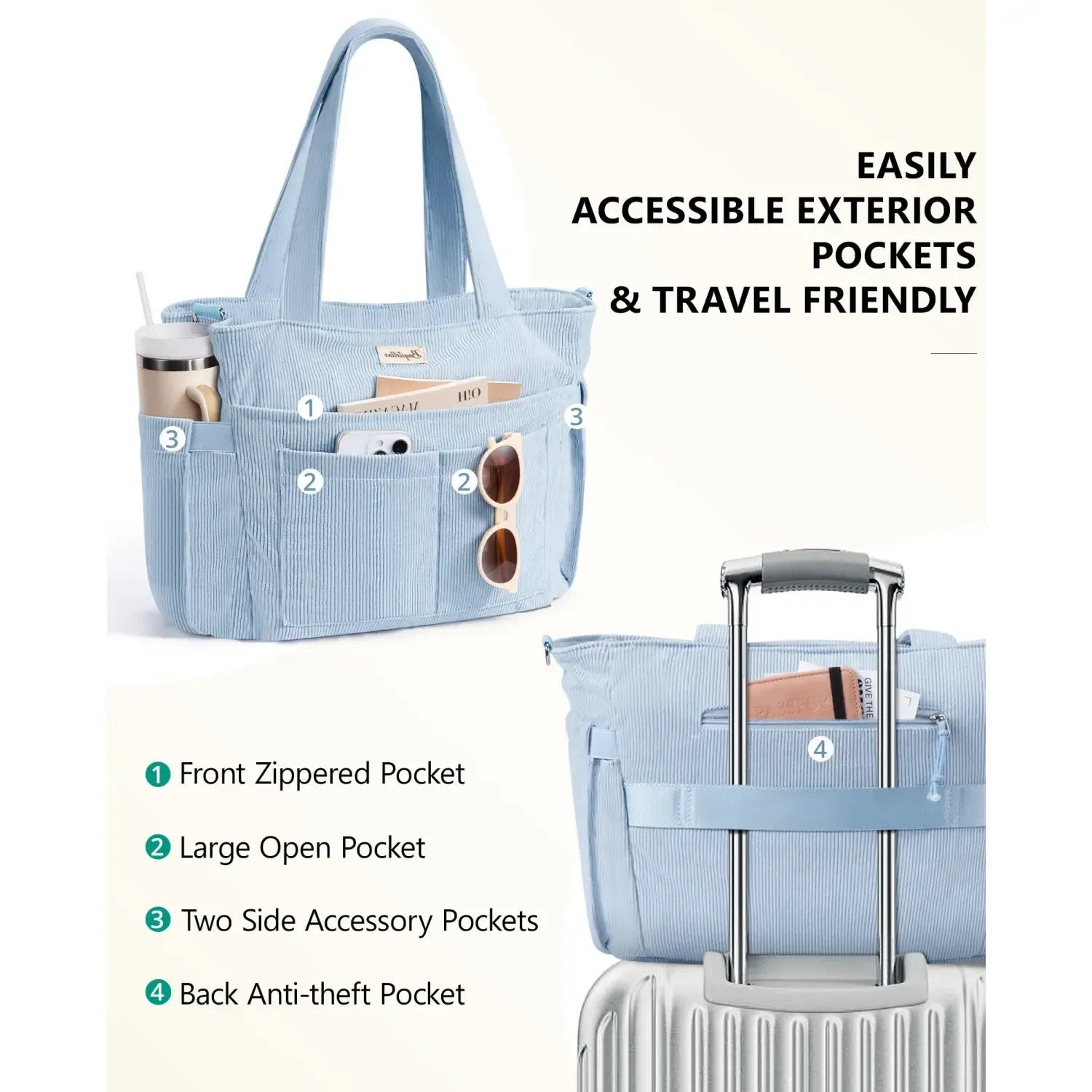 🎒Corduroy Tote Bag for Women, 15.6 inch Laptop Work Bags with Large Cup Holder