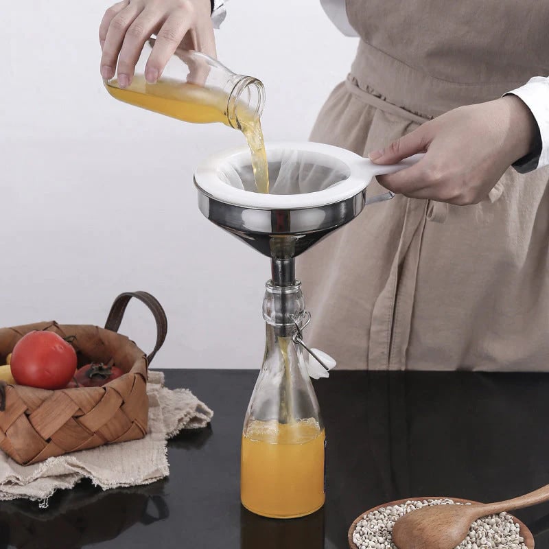 🔥Hot Sale 304 Stainless Steel Funnel with Filter Mesh – Kitchen Food Grade Metal Funnel for Oil, Alcohol, Jam & Spice Filling 🥄