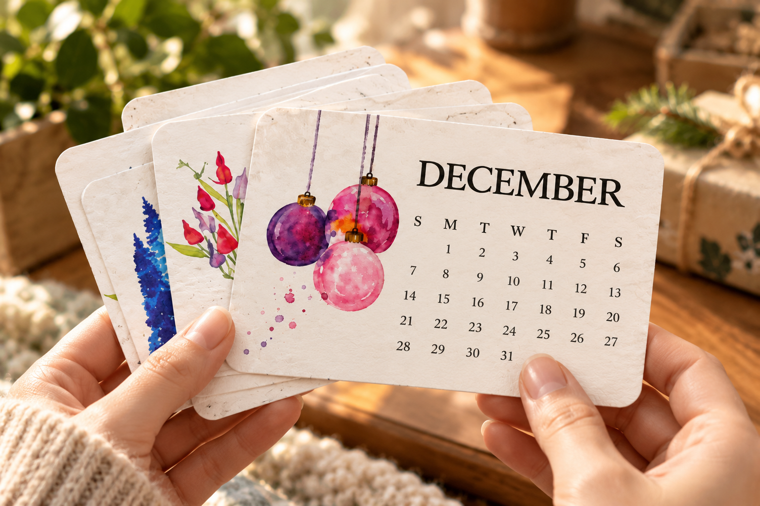 Set of botanical 2027 plantable calendar cards