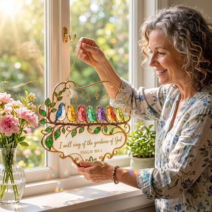 🎵 Psalm 89:1 Songbird Window Suncatcher | Colorful Birds & Scripture 🕊️✨