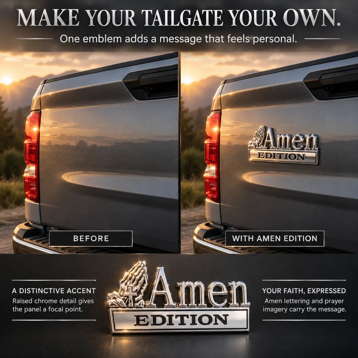 Amen Edition Metal Emblem | 3D Chrome Cross & Wings Badge with 3M VHB Adhesive for Pickups, SUVs & Tailgates 🚘