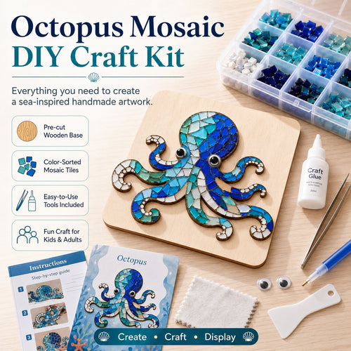 💙🌊 Octopus Mosaic Kit | Beginner-Friendly DIY Glass Craft with Step-by-Step Instructions