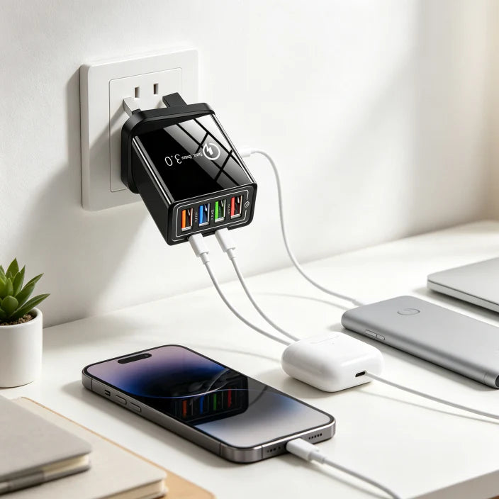 Secret to Faster Phone Performance Four-Port Travel Charger for Extended Phone Battery Life