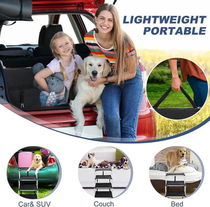 Foldable Dog Car Stairs for Large Dogs with Non-Slip Surface for High Beds, Trucks and SUVs