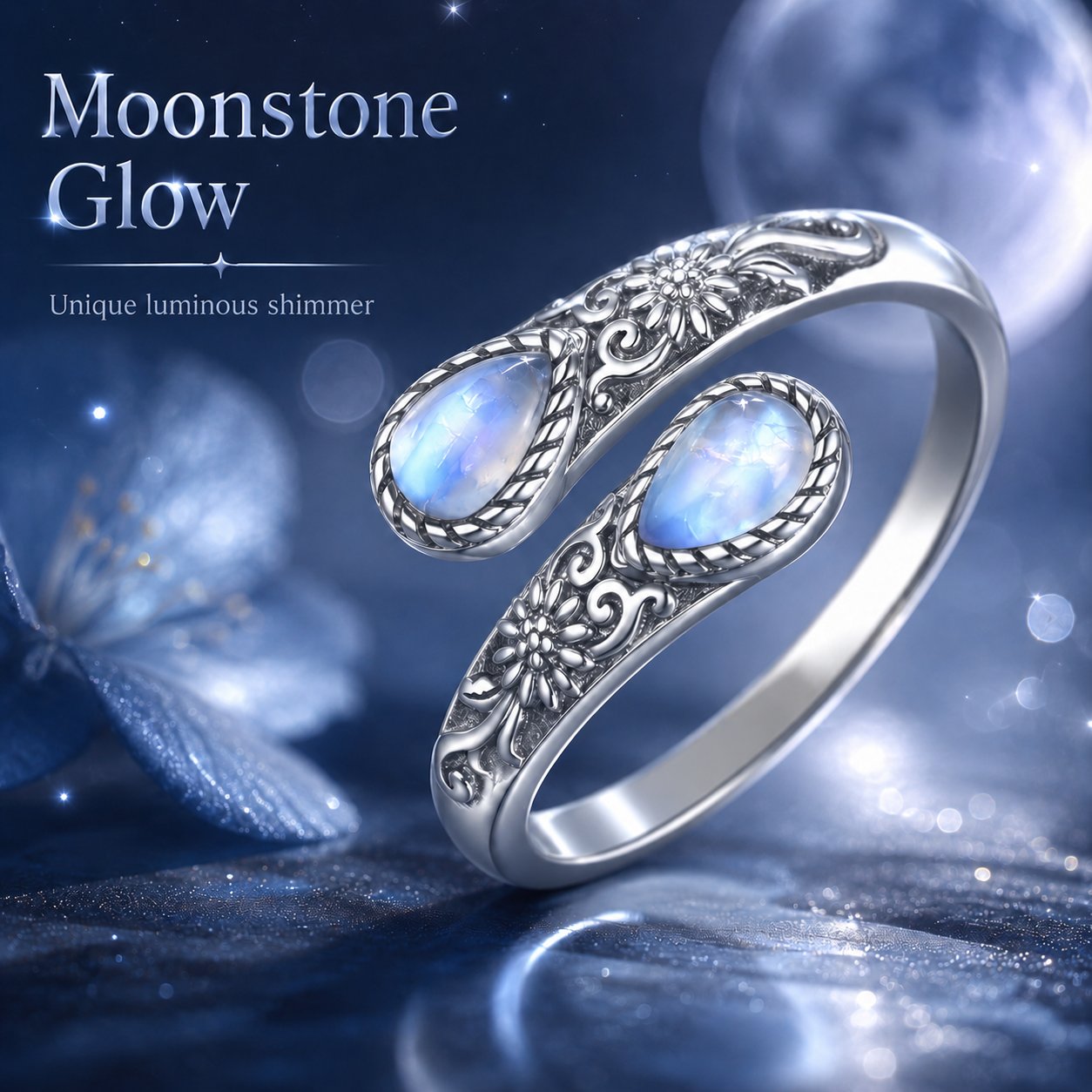 Moonstone Women's Adjustable Thumb Open Ring